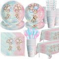 Bear Gender Reveal Decorations Party Tableware - Bear Boy Or Girl Gender Reveal Supplies, Paper Plate, Cup, Napkin, Tablecloth, Cutlery, He Or She Table Decorations | Serves 24