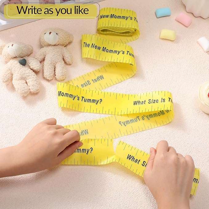 Sratte 2 Rolls 2 Inch x 150 Feet Baby Shower Measuring Tape Tummy Measure Belly Game Paper Belly Measuring Tape for Baby Shower Party Decorations Supplies (Yellow)