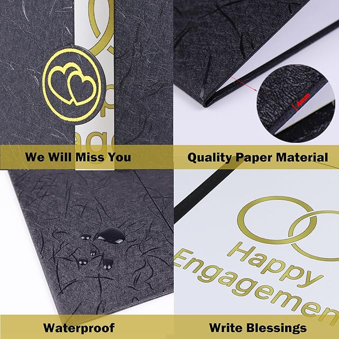 Engagement Party Decorations, Happy Engagement Guest Book Alternative, Large Engagement Card Engagement Gifts for Couple, Engagement Signature Book Engagement Decorations Party Supplies (Black)