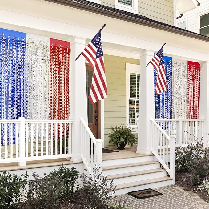 LOLStar 4th of July Decorations,Red White and Blue 3 Pack Wave Tinsel Foil Fringe Curtains, Memorial Day Photo Booth Prop Streamer Backdrop for Patriotic America Party, Independence Labor Day
