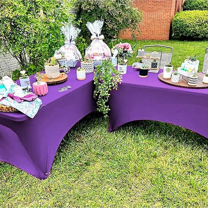 Trlyc 1 Pack 6FT Spandex Table Cloth - 72 x 30 Inch Rectangular Stretch Tablecloth, Wrinkle Resistant Scretch Table Cover for Wedding, Party, Banquet, Picnic, Outdoor Decoration (1Pcs,Purple)