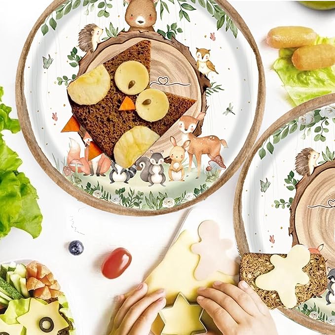 193 Pcs Woodland Baby Shower Party Supplies for 24 Guests - Jungle Animal Theme Decorations with Plates, Cups, Napkins, Cutlery, Straws, and Tablecloth - Disposable Safari Baby Shower Party Set