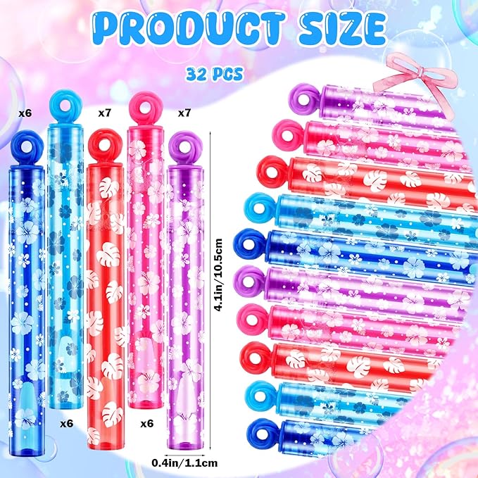 32 Pcs Hibiscus Flower Bubbles Wands Hawaiian Bubble Party Favors for Adult Hawaii Summer Tropical Activity Birthday Gifts Carnival Goody Bag Stuffers Wedding Supplies