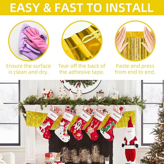 12 Pack 10 Feet Metallic Foil Fringe Garland Tinsel Streamers Banner, Gold Wall Hanging Tinsel Fringe Banners for Parade Floats, Wedding, Birthday, Christmas, New Year Party Decorations