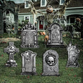 Spooky Outdoor Halloween Tombstones Decor, Large Graveyard Ghost, Snake, Skeletons, 6pcs 11.5“x16.53 Waterproof Scary Gravestones for Home, Party, Cemetery Halloween Decor