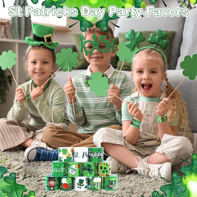 St. Patrick's Slap Bracelets for Kids 36PCS Bulk Shamrock Snap Bracelets St Patricks Day Party Favors Goodie Bag Stuffers Supplies St Patricks Day Accessories Treats Green Irish Gifts Toys for Kids