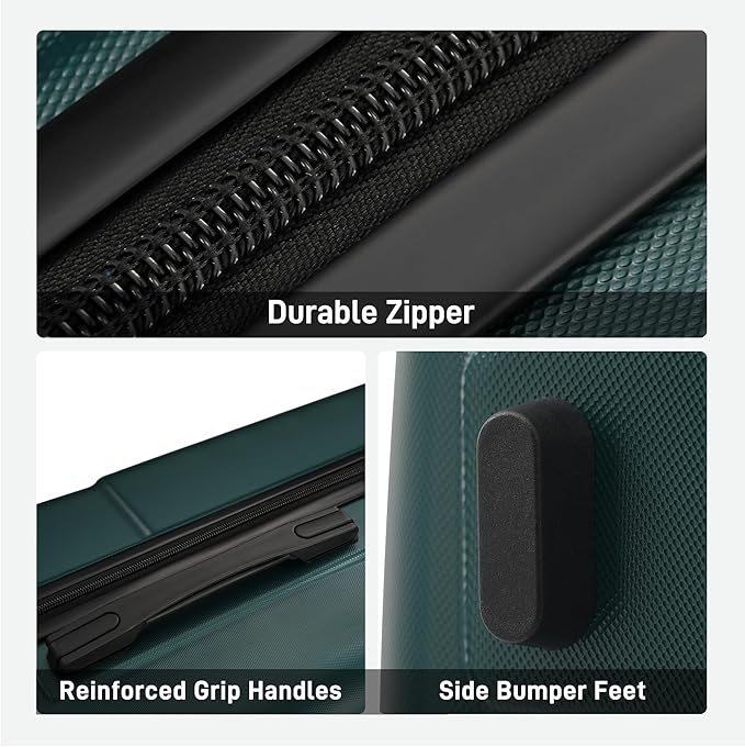 6 Pcs ABS Hardshell Luggage Sets Spinner Wheel Suitcase Lock Suitcases Dark Green