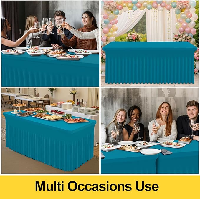 Smiry Spandex Tablecloth, Elastic Fitted Stretch Tablecloth for 6FT Rectangle Tables, Waterproof Washable Table Cover Skirt for Outdoor, Wedding, Banquet & Parties (Turquoise, 72Lx30Wx30H Inch)