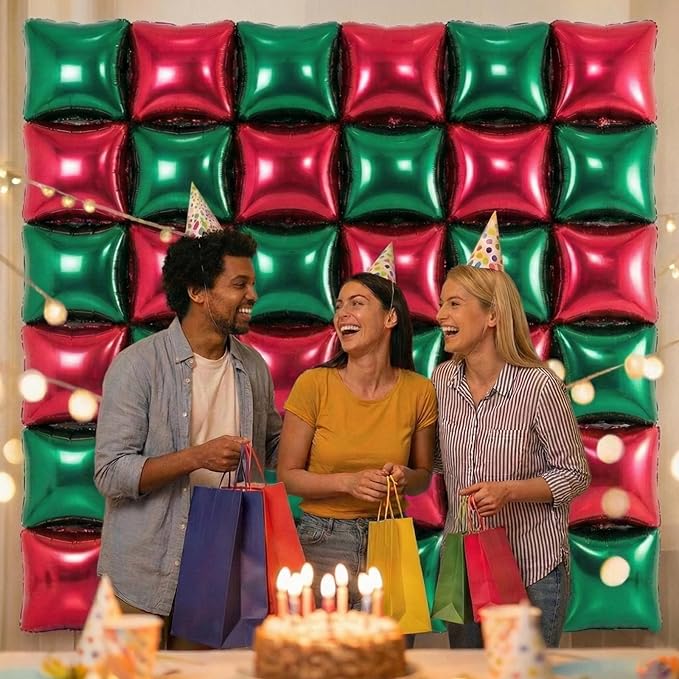 36PCS Square Foil Balloon Wall Backdrop,19 inch Double-Sided Metallic Balloons for Party,Wedding,Anniversary,Birthday,Graduation,Halloween,Shiny Balloon Decor (Red&Green)