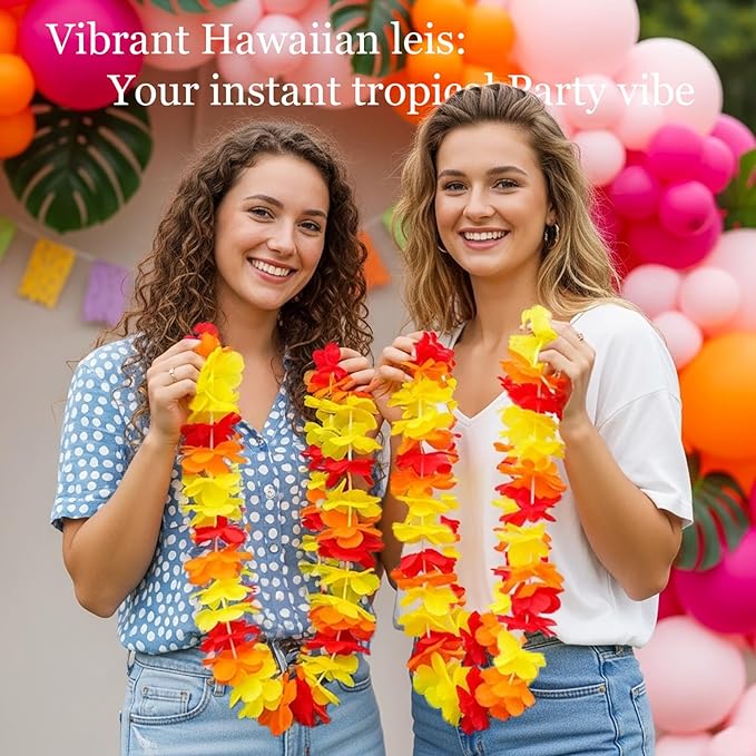 Summer Tropical Balloon Arch Kit Hot pink yellow orange Balloon Luau palm leaves Hawaiian leis backdrop For Baby Shower Island Beach Flamingo Pool Parties Tiki Aloha Birthday Party Decorations