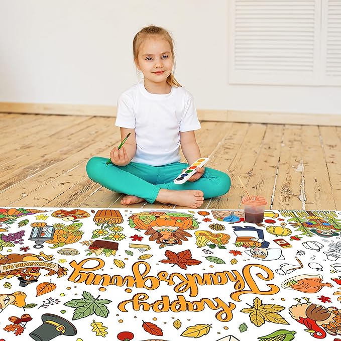 BCCSNNM Thanksgiving Giant Coloring Poster,Thanksgiving Crafts Paper Tablecloth DIY Drawing Blank Tablecover for Home Activity Party Supplies 31.5 x 72 Inch