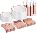 WELLIFE 300 PCS Rose Gold Dinnerware Set for 50 Guests, Valentine's Day Plate, 50 Dinner & Salad Plates,Cups, Forks Knives Spoons for Wedding Reception and Mothers Day Plates