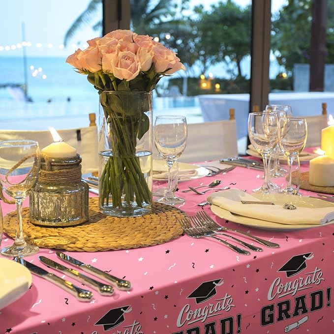 Gatherfun Graduation Tablecloths Graduation Party 2025 Table Decorations Waterproof Plastic Rectangular Disposable Table Cover for Congrats Grad Party Supplies 3PCS 54x108 Inch,