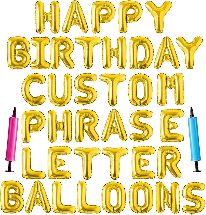 Happy Birthday Balloon Banner Custom Phrase Balloons letter 16 inch Personalized Alphabet Letters Foil Mylar Balloons (Gold)