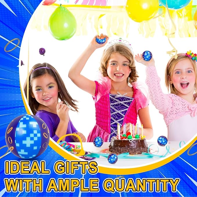 12 PCS Blue Golden Rings Stress Balls for Kids Party Favors, 1.97 Inch Anxiety Relief Fidget Sensory Toys Golden Rings Theme Squeeze Toys Bulk for Birthday Goodie Bags Carnival Gifts Classroom Prizes