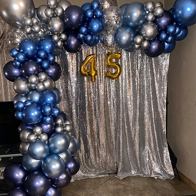 Blue and Silver Balloon Arch Kit, Navy Blue Dark Blue Silver Balloon Garland with Metallic Royal Light Blue Silver Confetti Latex Balloons for Boys Birthday Wedding Graduation Party Decorations