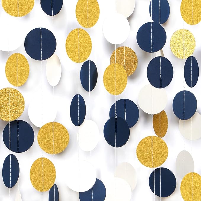 Navy-Blue Ivory-White Gold Party-Decorations Garland - 52Ft Graduation 2025 Hanging Paper Banner Streamers,Farewell Wedding Bachelorette Engagement Men Nautical Birthday Decor Panduola
