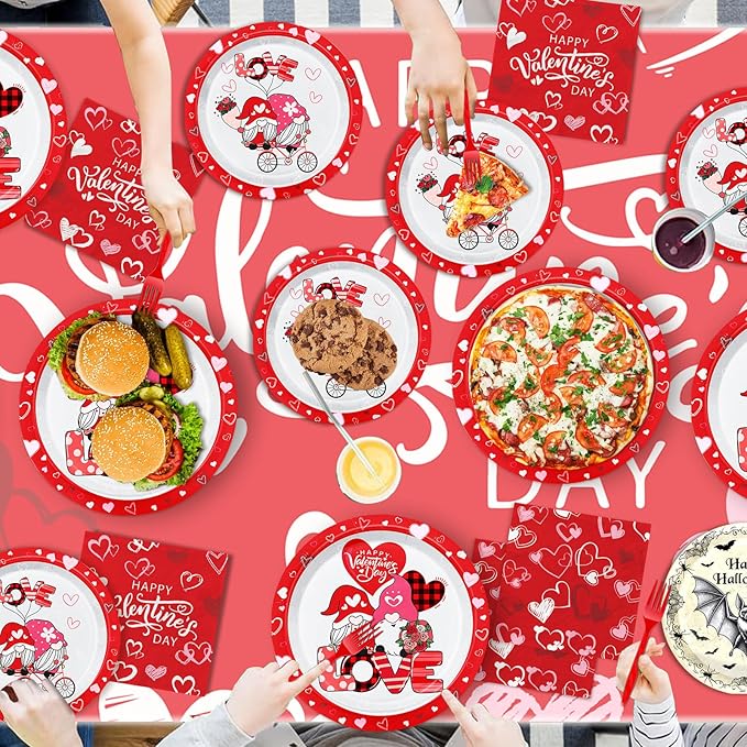 Happy Valentines Plates and Napkins: 121pcs Happy Valentines Party Decorations with Valentines Day Plates and Napkins Sets Happy Vablentine's Day Banner for Room Home Decor