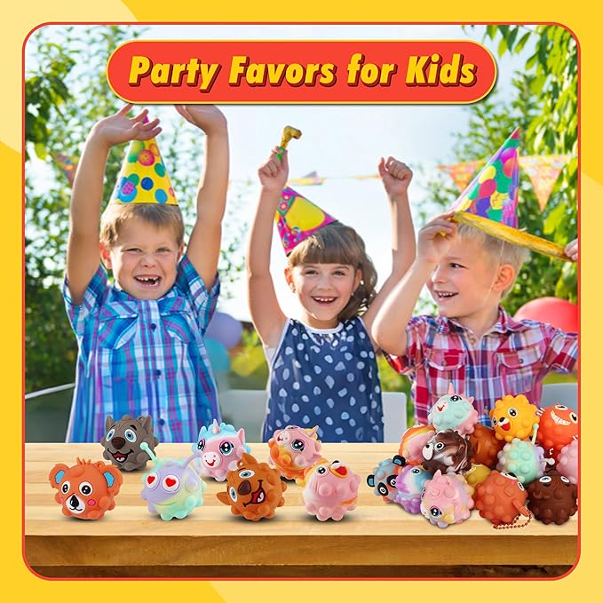 24 PACK Animal Pop Balls Party Favors for Kids, 3D Pop Fidget Balls Toys Bulk, Gifts for Boys & Girls, Goodie Bag Stuffers, Pinata Stuffers, Treasure Box Toys, Prizes for Kids
