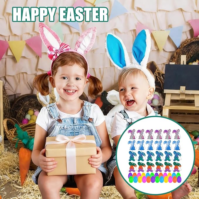 24Pcs Easter Pop Its and Basket Stuffers with Colorful Eggshell,Mini Pop Keychain Rainbow Silicone Simple Fidget Toys Fidget Relieve Anxiety Stress Hand Office Desk Toys for Kids Adults