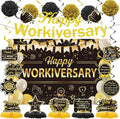 Happy Work Anniversary Decorations - 23PCS Glitter Happy Workiversary Banners Hanging Swirls Honeycomb Centerpieces Pompoms Backdrop, Office Appreciation Supplies Decor for Employee Worker