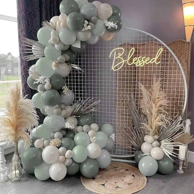 PartyWoo Dusty Green Balloons 140pcs Different Sizes Pack of 18 12 10 5 Inch Sage Olive Eucalyptus Green Boho Neutral Balloon Arch Kit for Jungle Woodland Theme Birthday Party Decorations Green-F59
