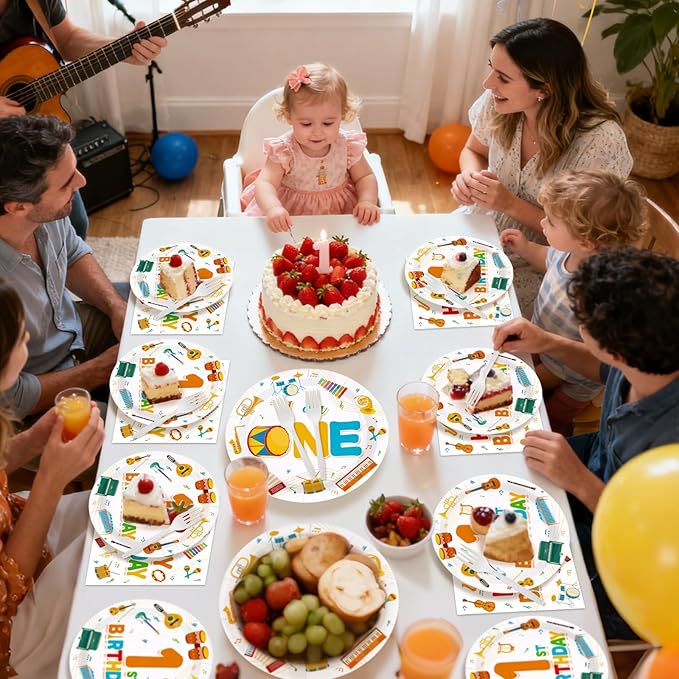 96Pcs Music First Birthday Decorations Plates Musical Instrument Theme Plates and Napkins Music Notes Tableware Set for Musical Birthday Party Music Theme Baby Shower Supplies, Serves 24