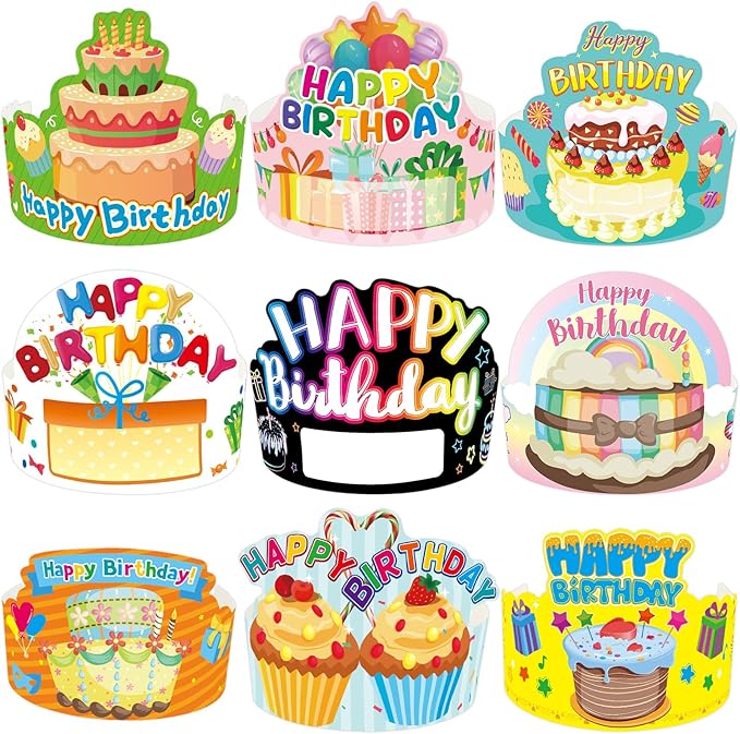 ceiba tree Birthday Crowns for Kids Classroom 36Pcs School Family Colorful Happy Birthday Hats VBS Party Supplies