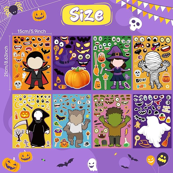 OHOME Halloween Party Favors - DIY Crafts Stickers for Kids | Kids Halloween Games Toys Gifts Treats Decorations Activities Party Supplies(24 Sheets)
