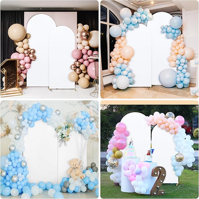 Dofilachy Arch Backdrop - Stretchy Wedding Arch Cover Fabric, Set of 3 Spandex Covers (White, 7.2FT, 6FT)