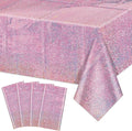4Pcs Pink Holographic Tablecloths Rectangular Pink Iridescent Tablecloth Shimmer Metallic Table Covers for Girls Princess Wedding Witch Theme Birthday Party Decorations, 54x108Inch