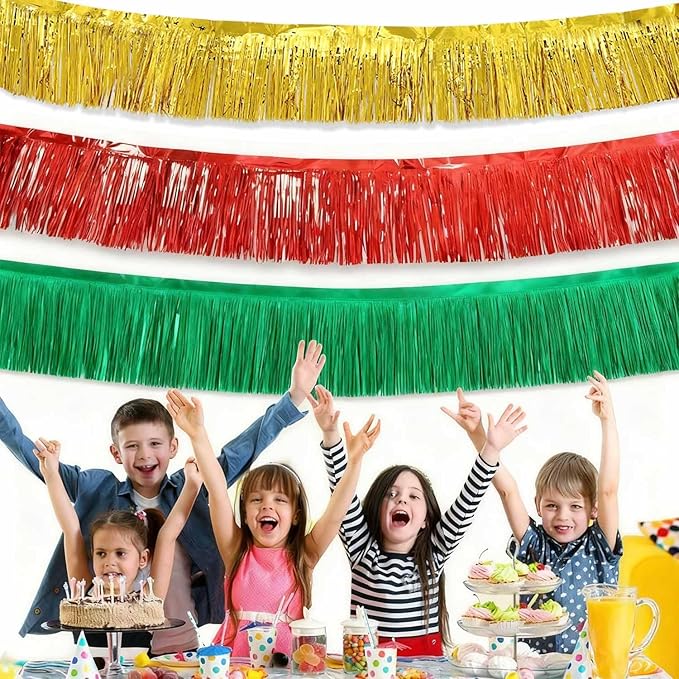 Green Foil Fringe Garland 6Pcs 10 Feet Metallic Tinsel Hanging Curtain Glitter Backdrop Banner for Parade Floats Christmas Wedding Party Decorations
