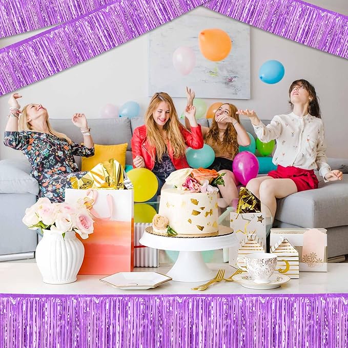 3 Pack 10 Ft Light Purple Foil Fringe Garland Metallic Streamers Tinsel Banner Wall Hanging Garland Backdrop for Parade Floats, Halloween, Christmas, Thanksgiving, New Year Party Decorations