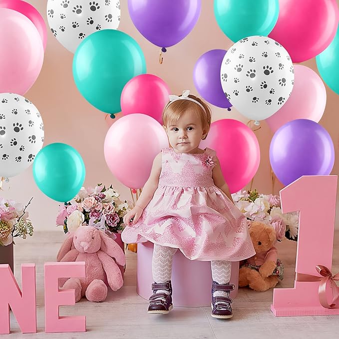 Civaner 164 Pcs Dog Paw Printed Balloons Garland Arch Kit Cartoon Latex Bone and Pink Paw Aluminum Foil Balloons for Puppy Themed Birthday Party Decorations