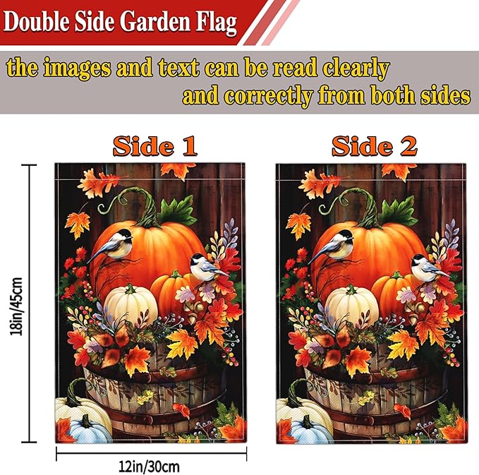 Fall Garden Flag Thanksgiving Halloween Pumpkin Yard Garden Flags for Outside 12×18 Inch Double Sided 3Ply Polyester Small Autumn Welcome Garden Flag Outdoor Decorations