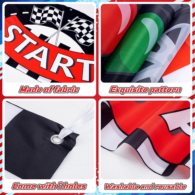 Peryiter 3 Pcs Race Car Birthday Party Decorations Racing Party Decorations Racing Fans Welcome Porch Sign Checkered Flag Hanging Door Banner for Car Birthday Baby Shower