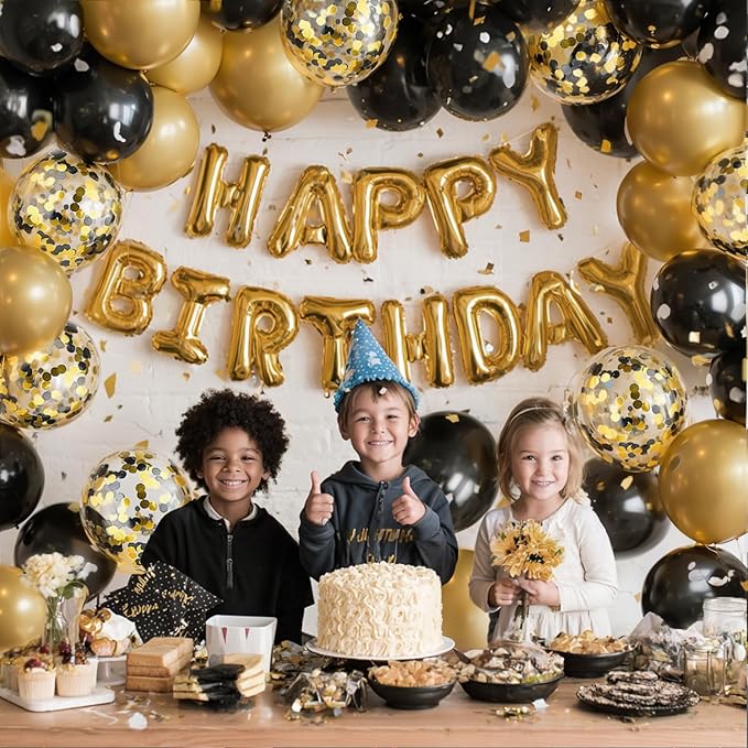 Black and Gold Balloons, 60PCS 12 Inch Metallic Gold and Black Confetti Balloons Black Latex Balloons and Gold Latex Balloons for Birthday Graduation Anniversary Wedding Party Decorations
