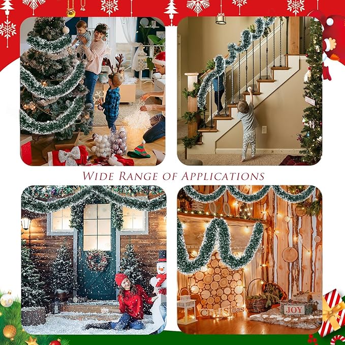 100Ft Christmas Garland - Xmas Tree Decorations, Christmas Tinsel Decorations for Indoor&Outdoor Home Decor, Christmas Metallic Twist Garland Ceiling Hanging Decorations for New Year(Green)