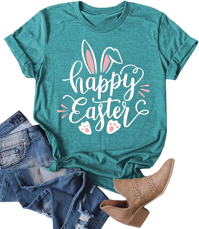 LAZYCHILD Women Easter Teacher Shirts: Funny Treat All with Kindness T-Shirt Bunny Rabbit Tee Tops