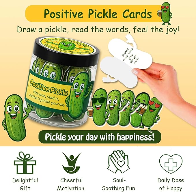60 Positive Pickle Cards Jar - Easter Basket Stuffers for Teens - Affirmation Cards for Women, Teens, Emotional Pickle Gifts, Positive Pickle Jar, Funny Pickle Gifts for Women, Teen Girl Birthday Gifts, Positivity Jars - Easter Basket Stuffers for Adults