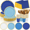 Mimorou 338 Pcs Blue Plates and Napkins Party Supplies for Guests Blue Tableware Include Scalloped Plates Paper Napkin Cup Spoon Fork Knife for Baby Shower, Wedding, Birthday