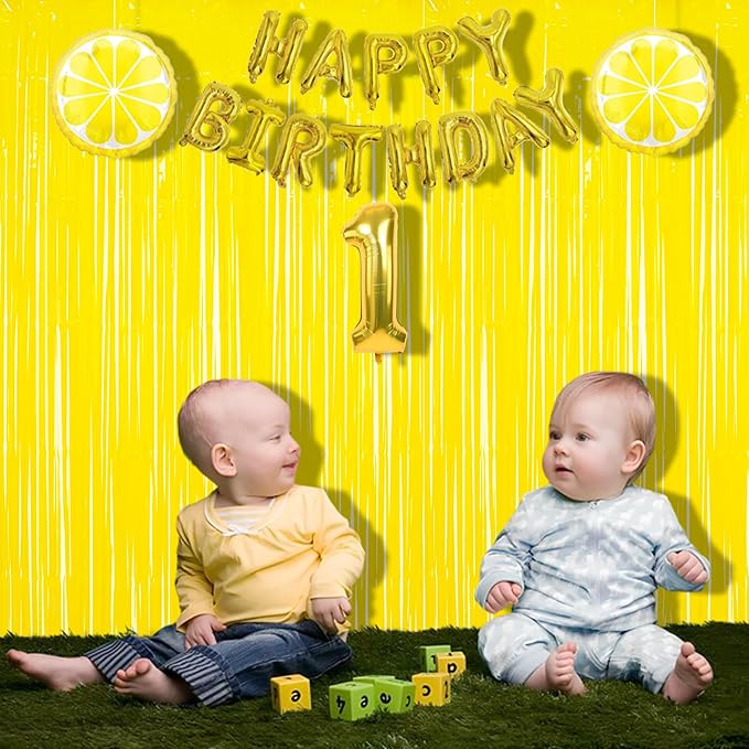 BRAVESHINE Fringe Curtain Backdrop - 2 Pack Pastel Yellow Photo Booths Backdrop Party Streamers for Easter, Construction, Birthday, Bridal Shower, Lemon, Pineapples, Bee, Banana Party Decorations