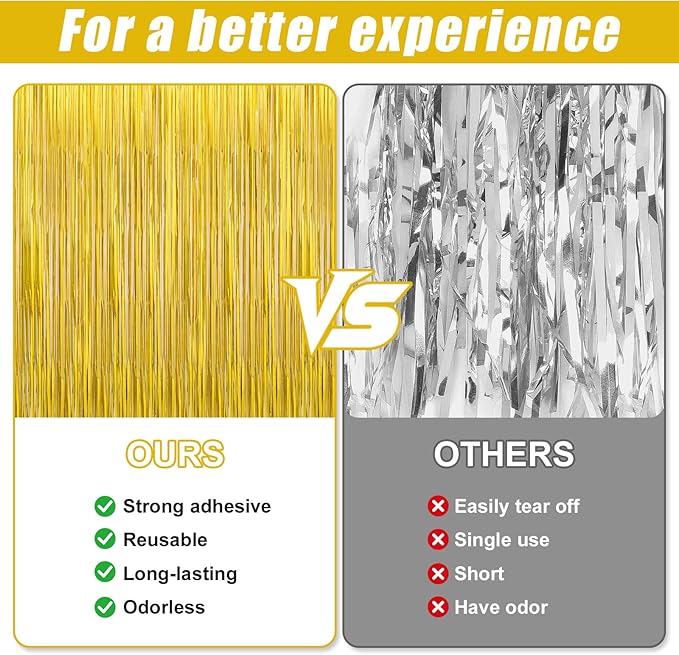 4 Pack Gold Foil Fringe Curtains Door Streamers Party Decorations 3.3 x 8.2 ft, Gold Tinsel Curtain Fringe Backdrop for Parties, Door Fringe Birthday Streamers, Photo Booth Backdrops, Party Decor