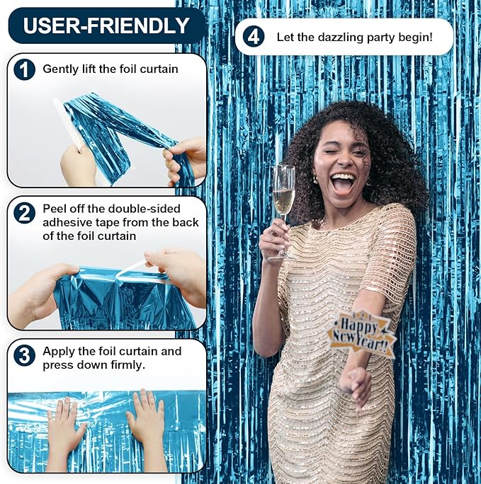 Homiest 6 Pack Light Blue Tinsel Backdrop, 3.3x6.6 FT Metallic Tinsel Foil Fringe Curtains Party Decorations, Birthday Door Streamers for Baby Shower Wedding, Photo Booth Props Background Wall Decor