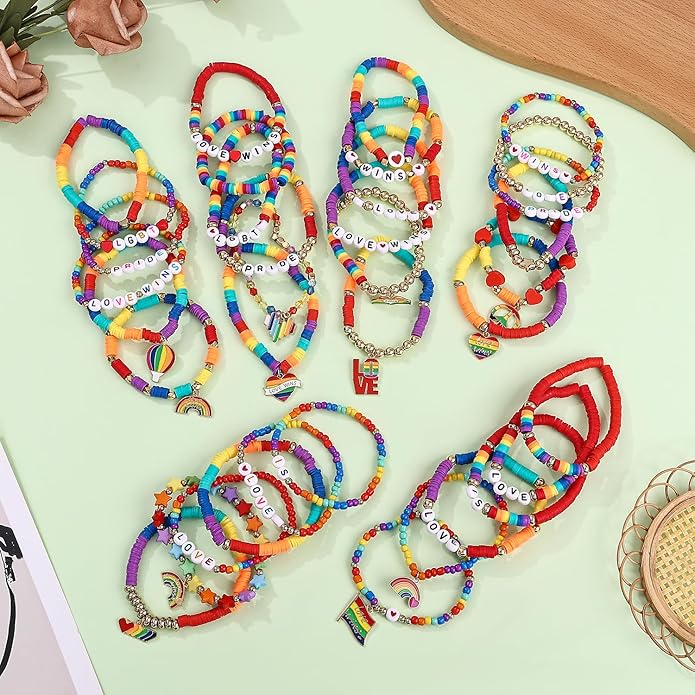 Cooluckday 36 Pcs Holiday Heishi Surfer Bracelets for Women Bulk Easter Mother's Day Christmas St. Patrick's Day Mardi Gras Bracelet Stackable Stretch Friendship Bracelets Set