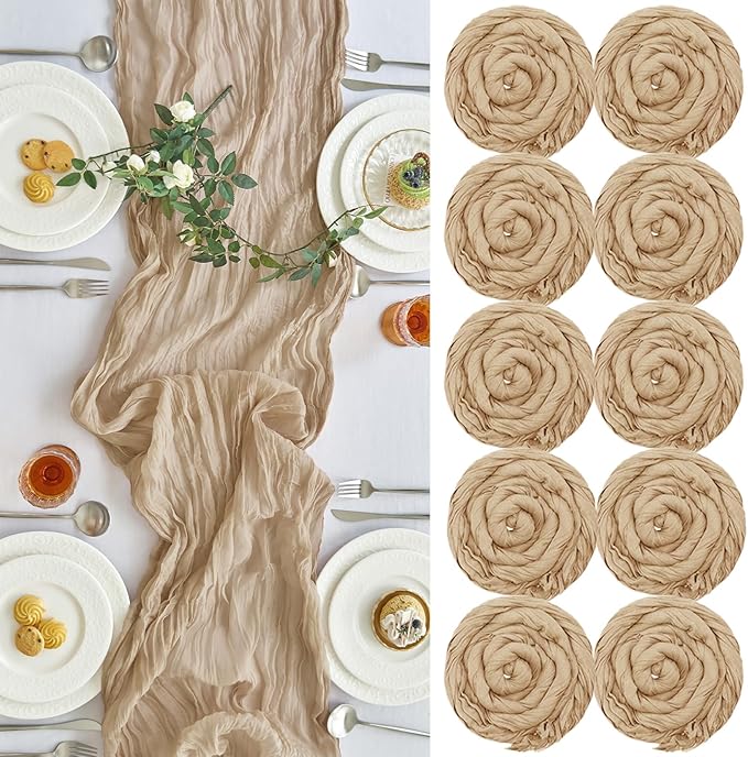 IVAPUPU 10 Pcs Cheesecloth Table Runner - 10ft Nude Easter Spring Boho Gauze Cheese Cloth Table Runners for Baby Shower Decoration Wedding Party Summer Garden Farmhouse
