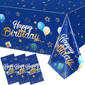 Tegeme Navy Blue Party Supplies Stars Happy Birthday Tablecloths Starry Confetti Table Covers for Kids Boys Girls Baby Shower Birthday Party Decorations(Navy Blue and Gold,3 Pack)