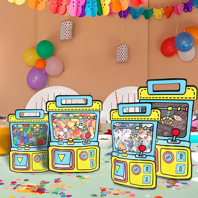 EONSUI 30PCS Plastic Claw Machine Shaped Goodies Bags with Handles for Kids Birthday, Back to School Supplies, Baby Shower, Party, Wedding, Reusable Bulk Gift Wrapper for Candy, Snacks, Chocolate