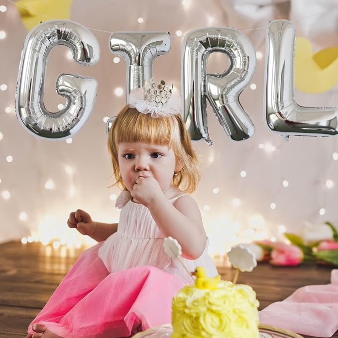 KALOR 40 Inch Silver Letter GIRL Balloons Jumbo Foil Mylar Helium Big Balloons for Her Birthday Baby Girl Shower Party Decorations