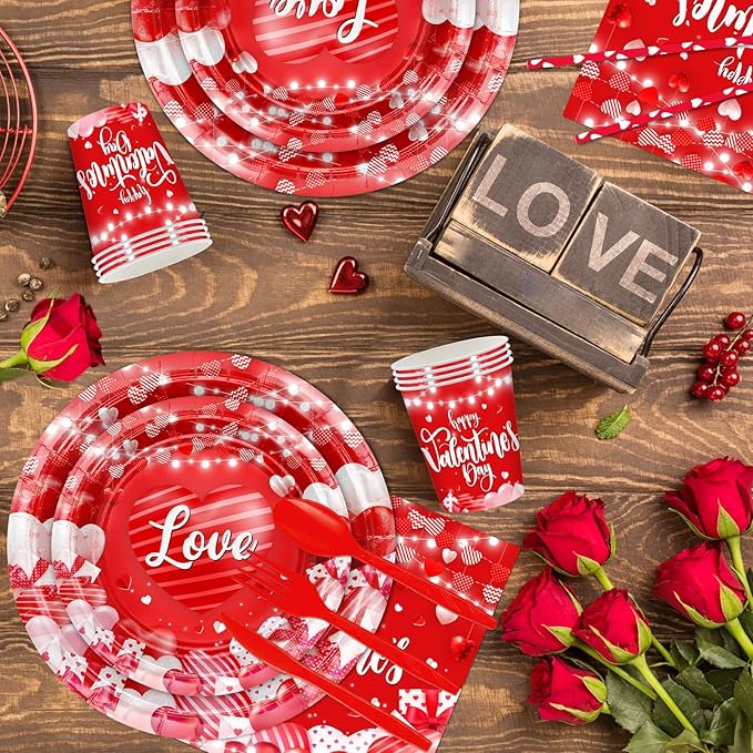 Avezano 192 Pcs Valentine's Day Plates and Napkins Happy Valentines Day Party Decorations Paper Disposable Tableware Set Supplies Serves 24